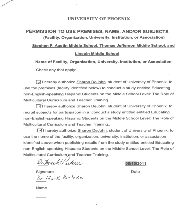 Middle School’s Permission to use Premises
