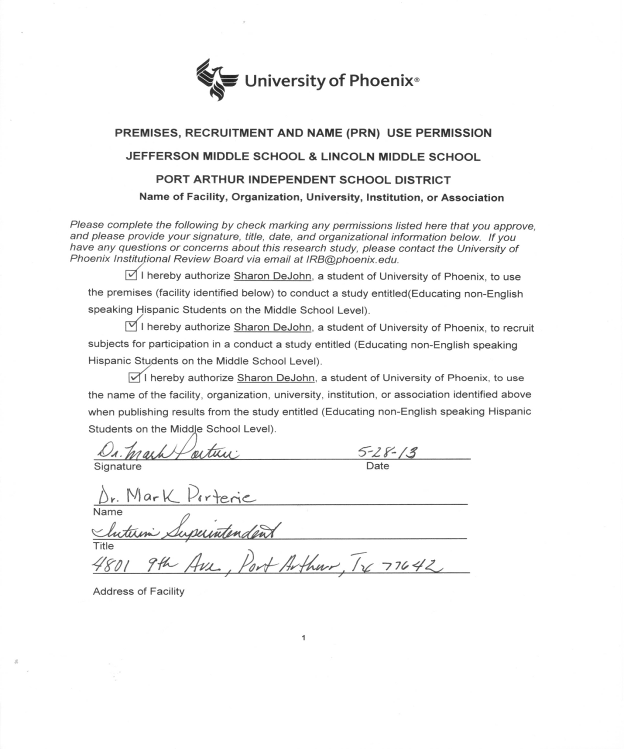 Middle Schools’ Permission to use Premises