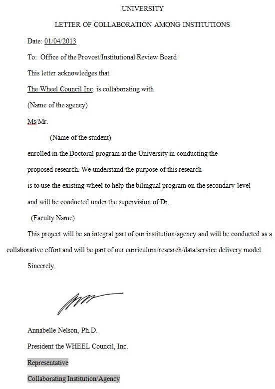 Wheel Council’s Letter of Collaboration