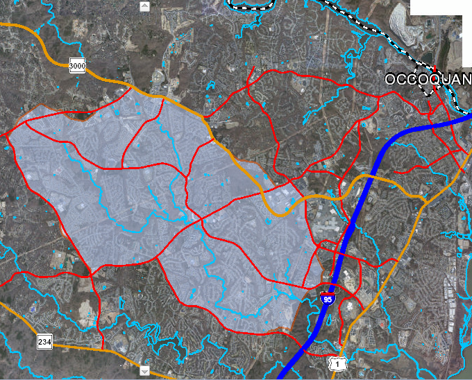 Virginia-American Water Company Service Area Showing Main Feed Lines in Dale City, Prince William County, VA