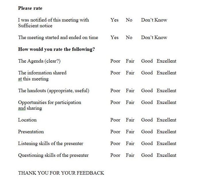 Meeting feedback questionnarie