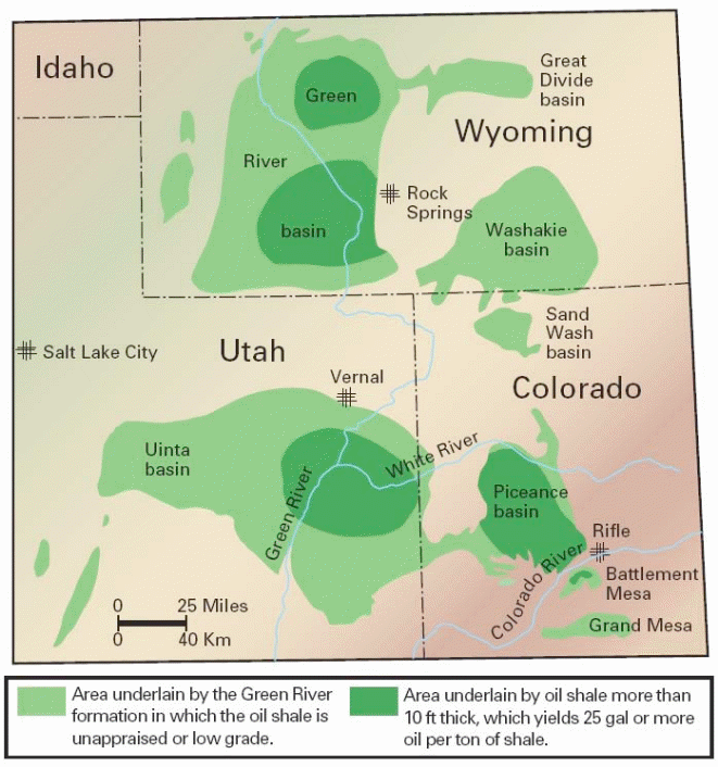 Countries producing oil shale and relative amounts