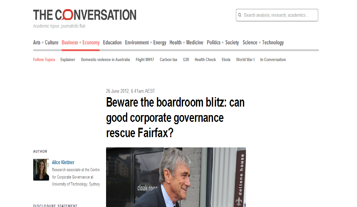 Media article that are examples of good corporate governance