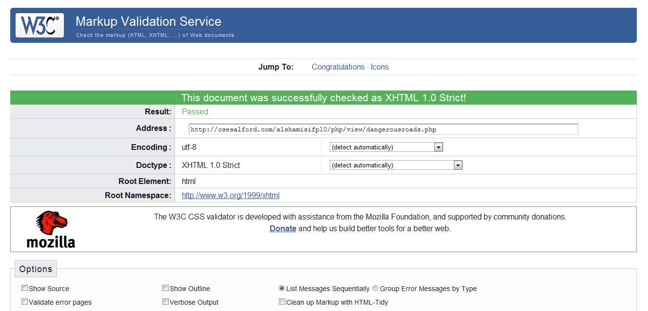 Validation response for the dangerous road map