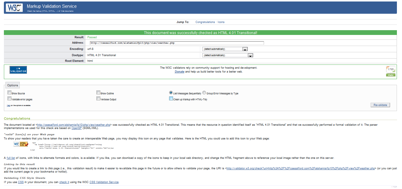 Validation response for the Weather map