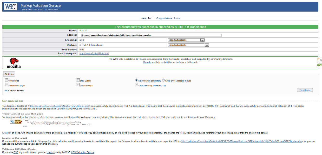 Validation response for the Climates map