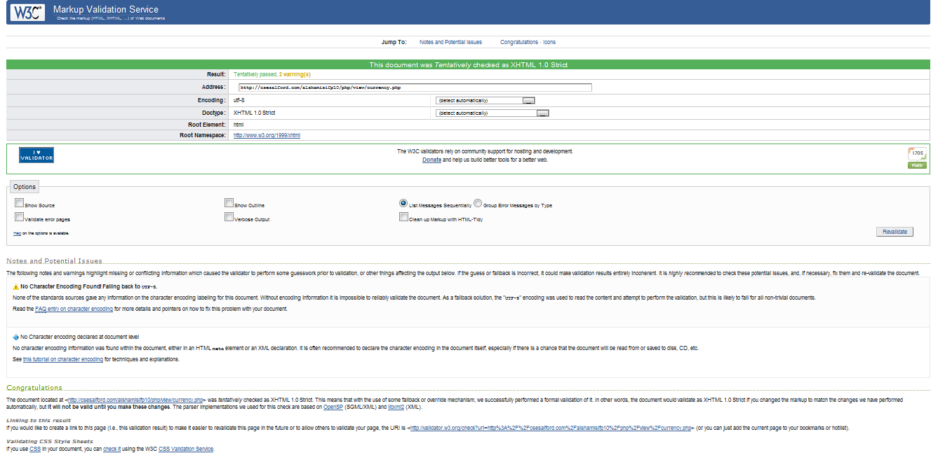 Validation response for the Currency and stats map