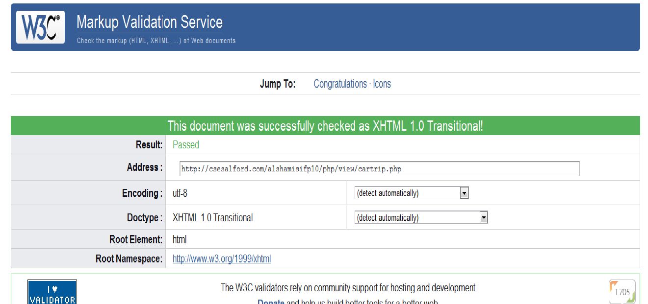 Validation response for the Car trip map