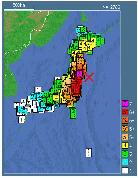 A good example of the lines along which the seismic forces have been experienced in Japan
