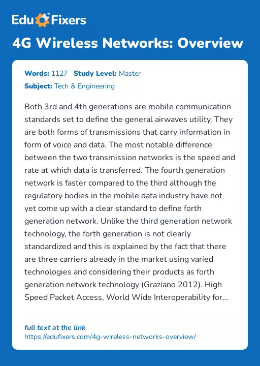 4G Wireless Networks: Overview - Essay Preview