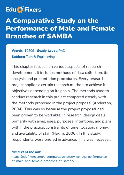 A Comparative Study on the Performance of Male and Female Branches of SAMBA - Essay Preview