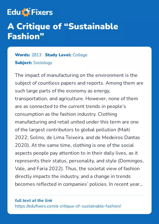 A Critique of “Sustainable Fashion” - Essay Preview