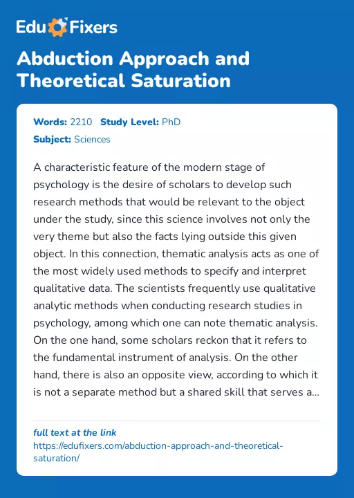 Abduction Approach and Theoretical Saturation - Essay Preview
