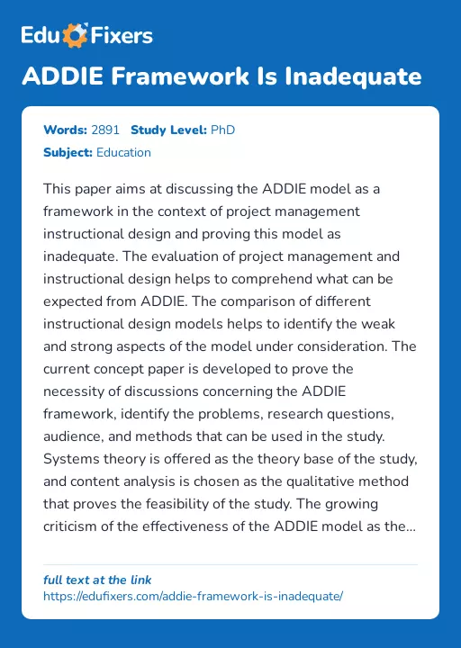 ADDIE Framework Is Inadequate - Essay Preview
