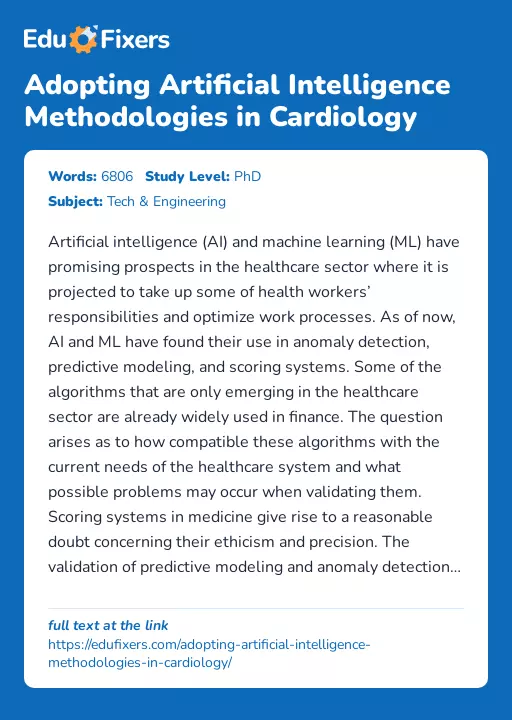 Adopting Artificial Intelligence Methodologies in Cardiology - Essay Preview