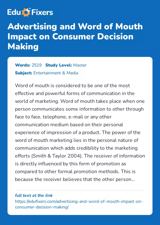 Advertising and Word of Mouth Impact on Consumer Decision Making - Essay Preview