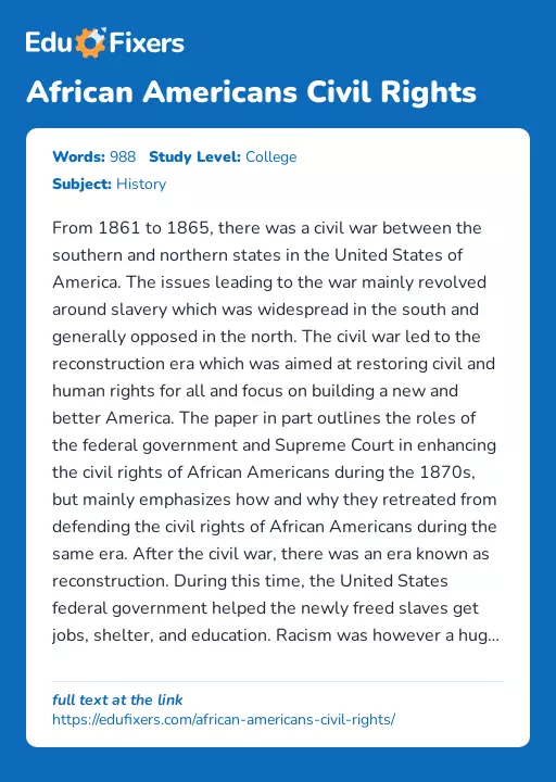 African Americans Civil Rights - Essay Preview
