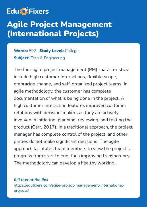 Agile Project Management (International Projects) - Essay Preview