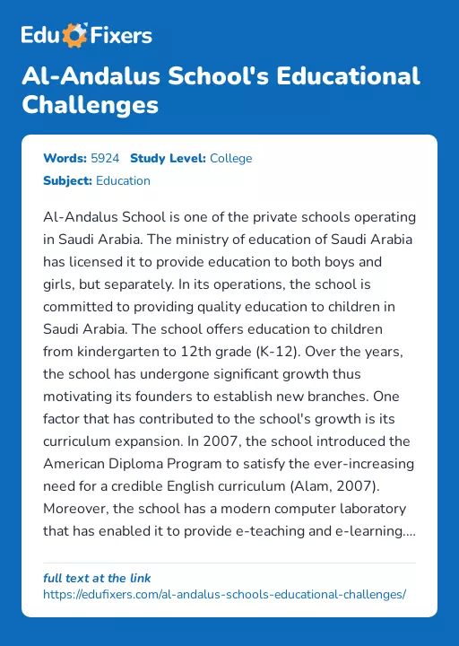 Al-Andalus School's Educational Challenges - Essay Preview