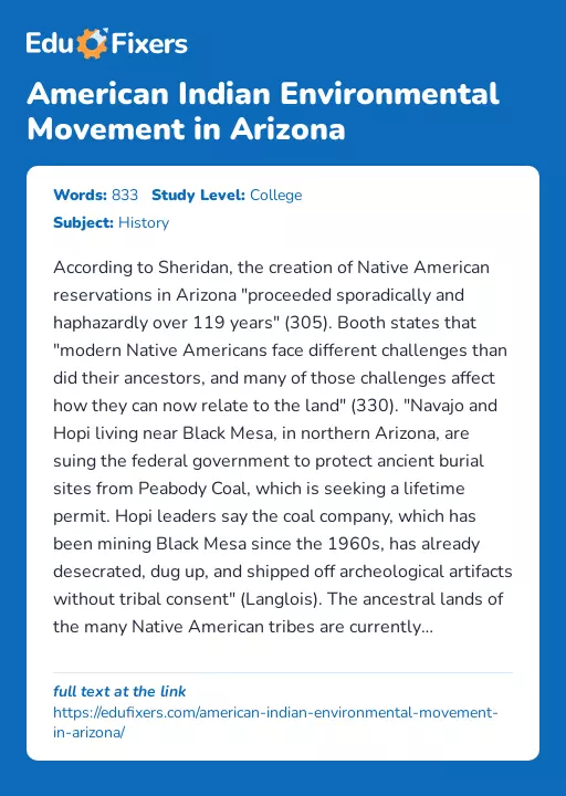 American Indian Environmental Movement in Arizona - Essay Preview