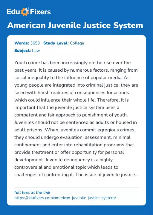 American Juvenile Justice System - Essay Preview