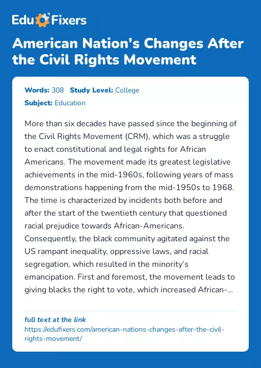 American Nation's Changes After the Civil Rights Movement - Essay Preview