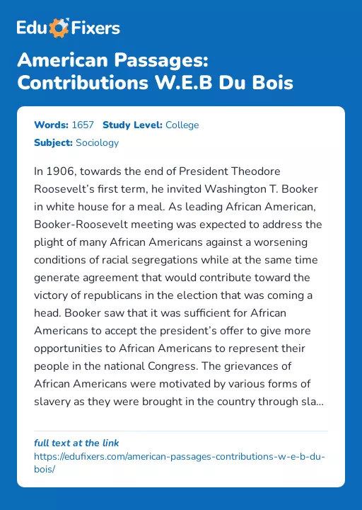 American Passages: Contributions W.E.B Du Bois - Essay Preview