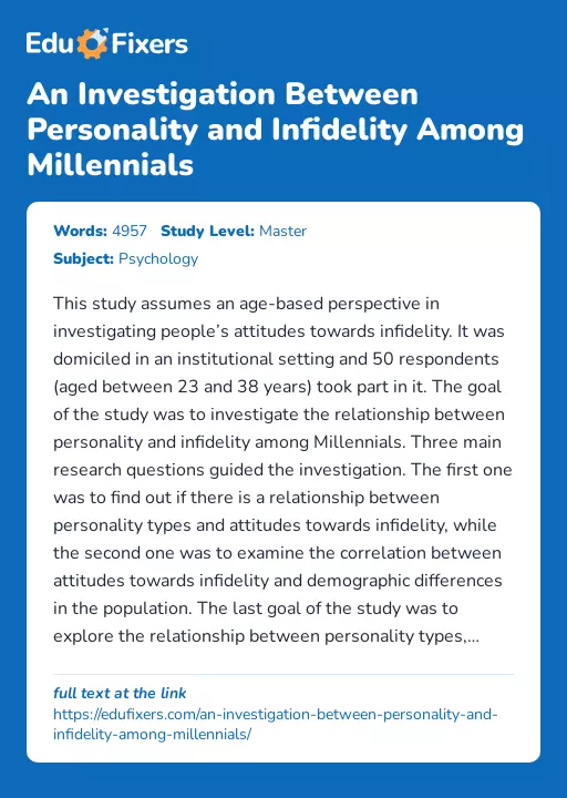 An Investigation Between Personality and Infidelity Among Millennials - Essay Preview