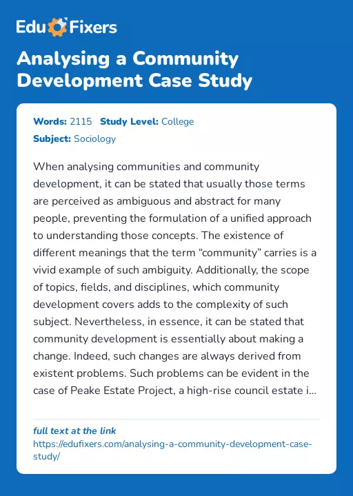 Analysing a Community Development Case Study - Essay Preview