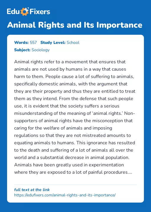Animal Rights and Its Importance - Essay Preview