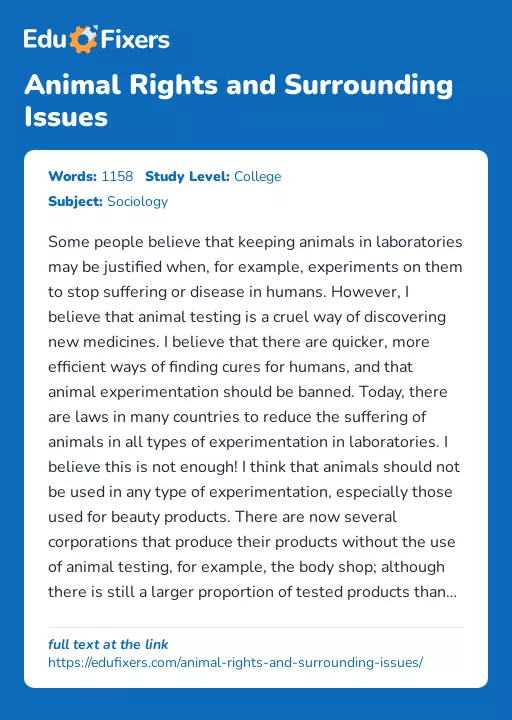 Animal Rights and Surrounding Issues - Essay Preview