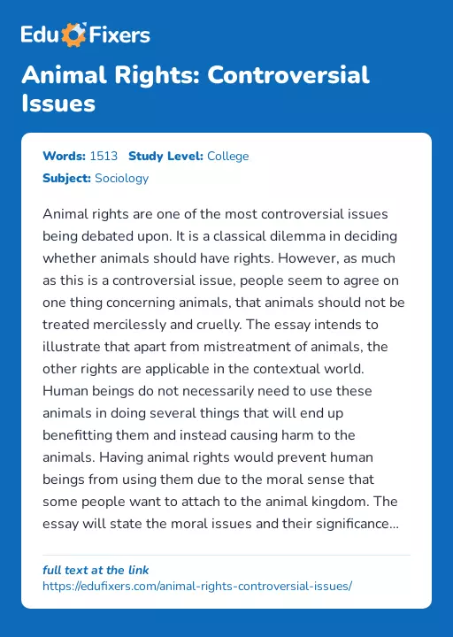 Animal Rights: Controversial Issues - Essay Preview