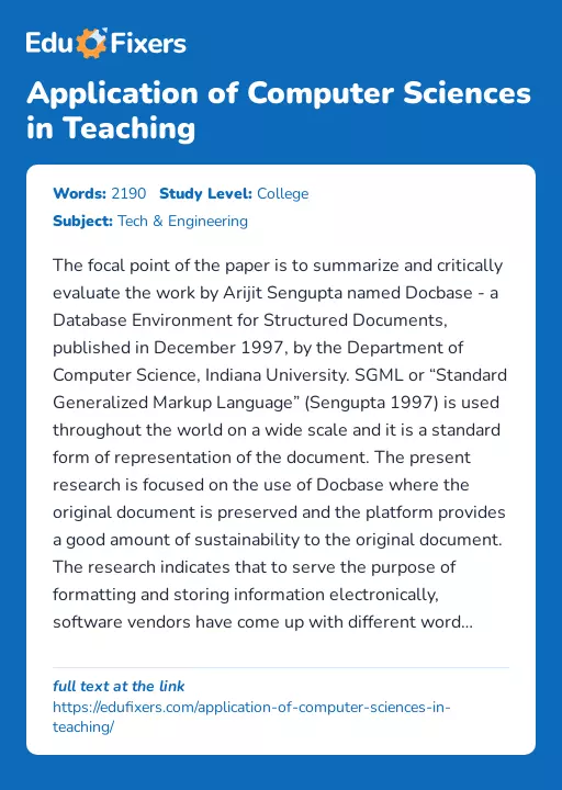 Application of Computer Sciences in Teaching - Essay Preview
