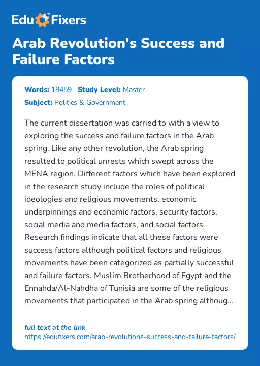 Arab Revolution's Success and Failure Factors - Essay Preview