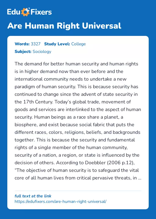 Are Human Right Universal - Essay Preview