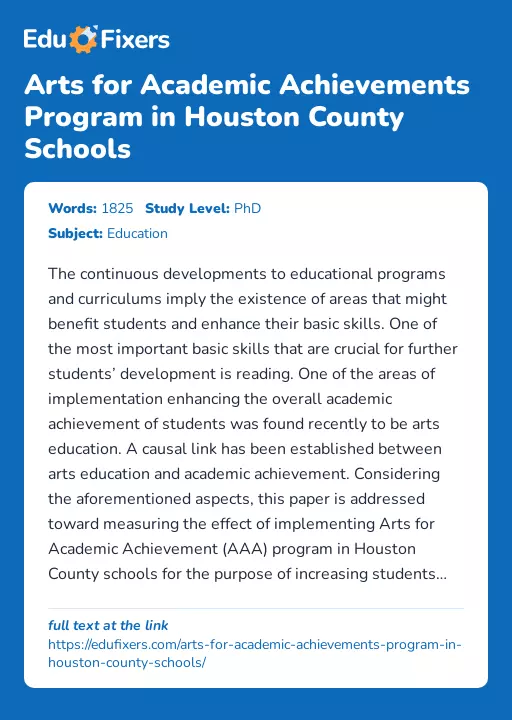 Arts for Academic Achievements Program in Houston County Schools - Essay Preview