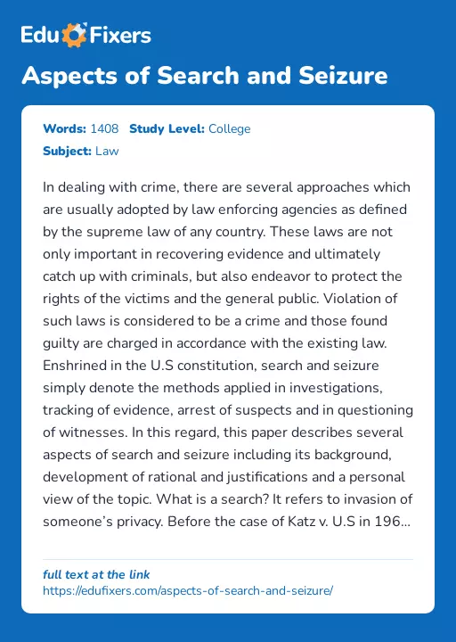 Aspects of Search and Seizure - Essay Preview