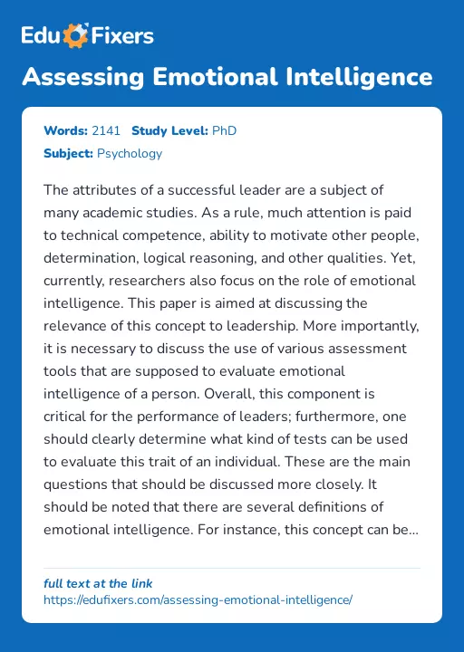 Assessing Emotional Intelligence - Essay Preview