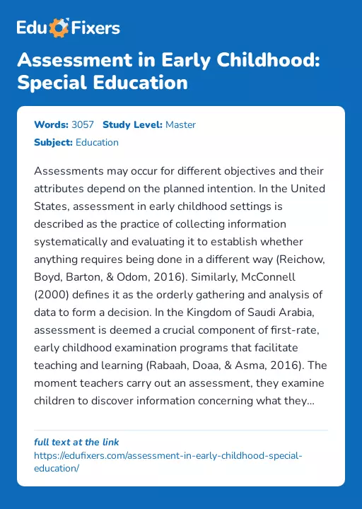 Assessment in Early Childhood: Special Education - Essay Preview