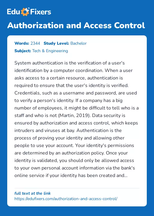 Authorization and Access Control - Essay Preview