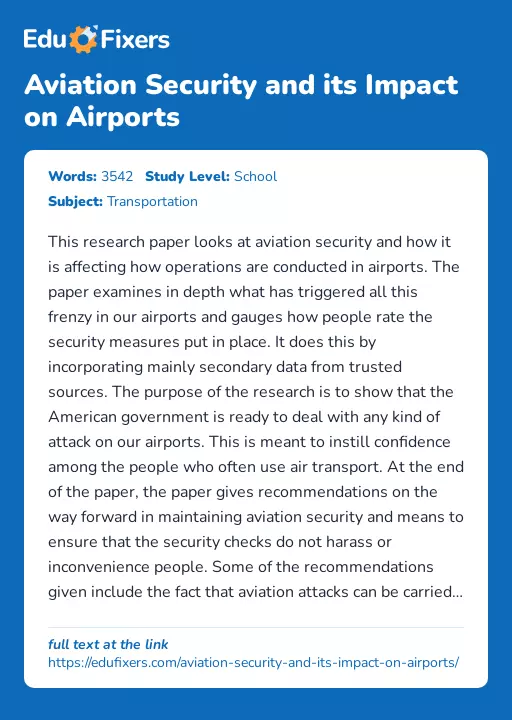 Aviation Security and its Impact on Airports - Essay Preview