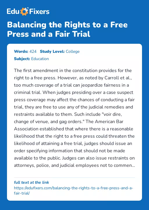 Balancing the Rights to a Free Press and a Fair Trial - Essay Preview