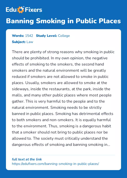 Banning Smoking in Public Places - Essay Preview