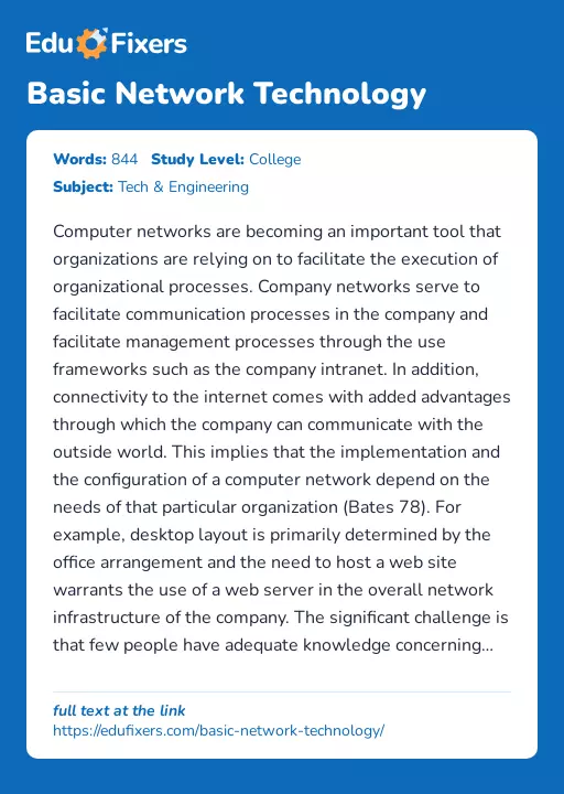 Basic Network Technology - Essay Preview