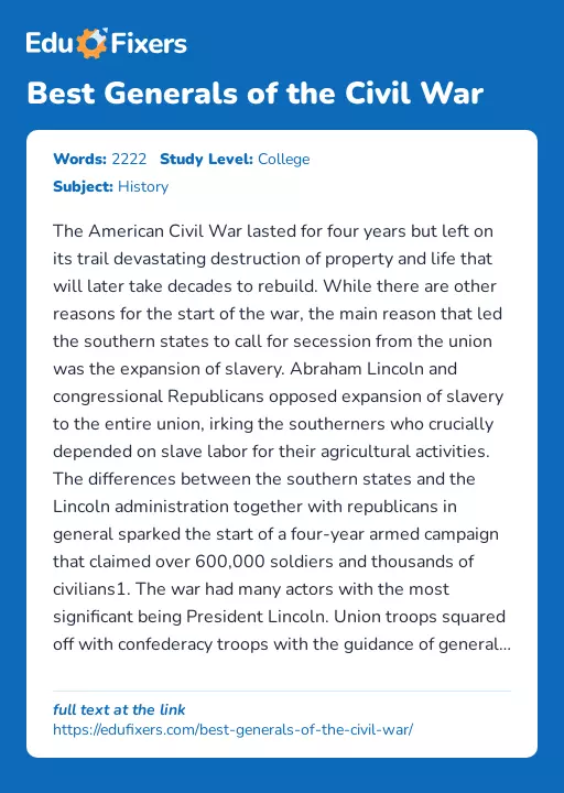 Best Generals of the Civil War - Essay Preview