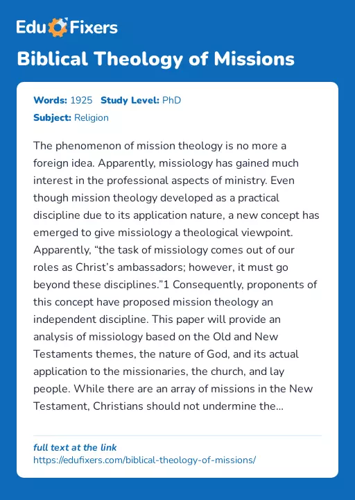 Biblical Theology of Missions - Essay Preview