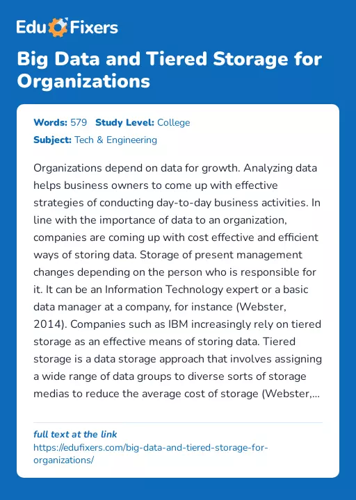 Big Data and Tiered Storage for Organizations - Essay Preview