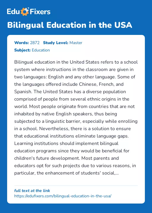 Bilingual Education in the USA - Essay Preview