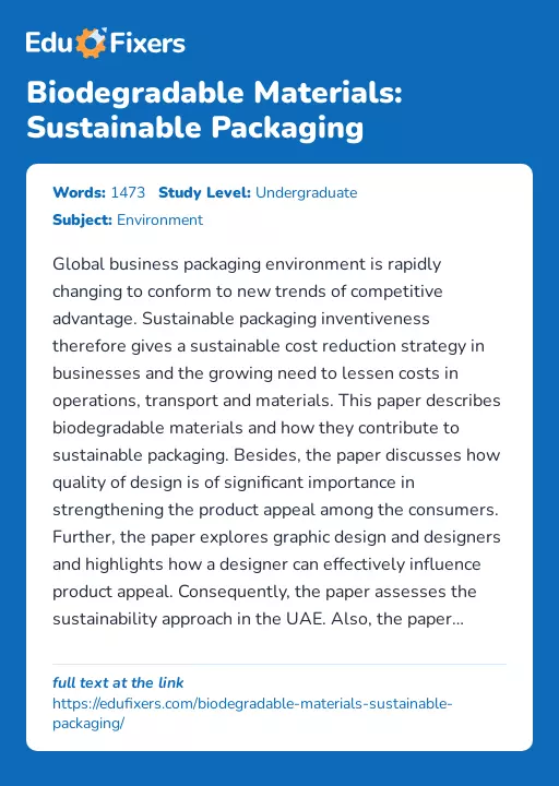 Biodegradable Materials: Sustainable Packaging - Essay Preview