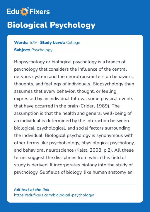Biological Psychology - Essay Preview